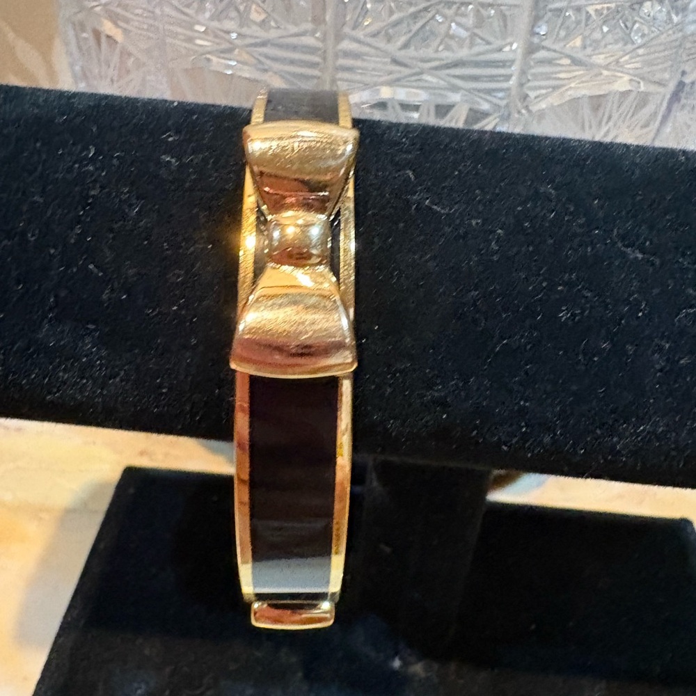 My Flat London Elegant Black Enamel and Gold Tone Bangle Bracelet
